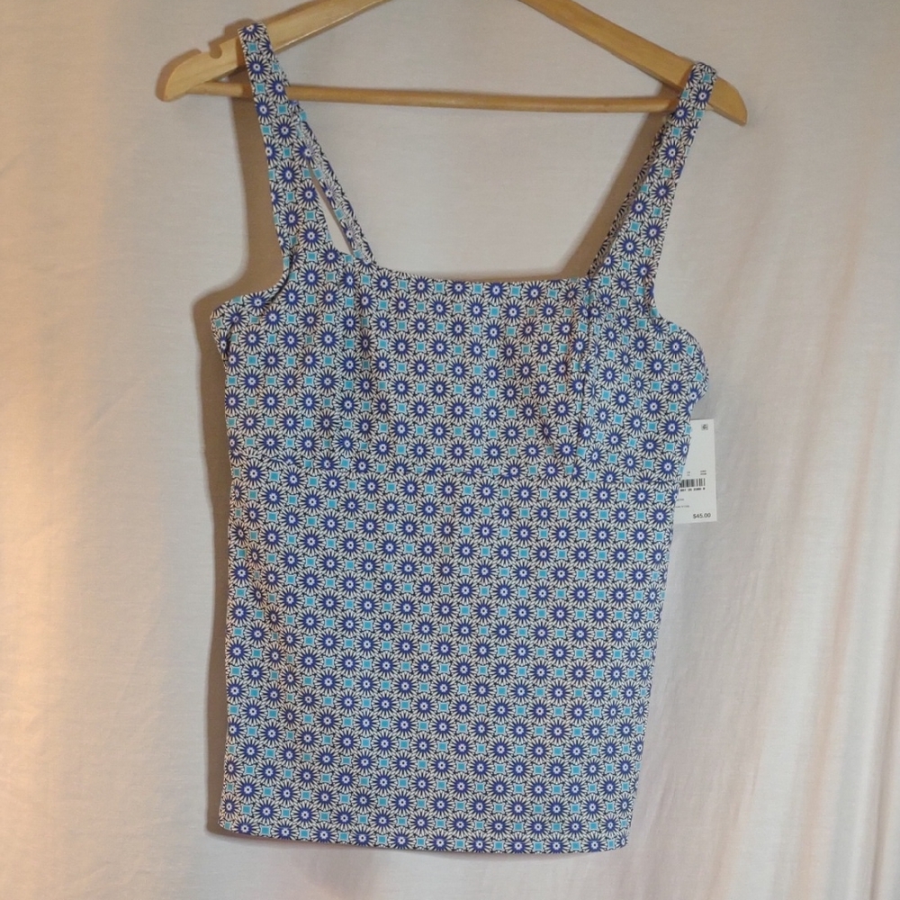 NWT Lands' End Blue & White Soft Pattern Tankini Bathing Suit Top - Size 12